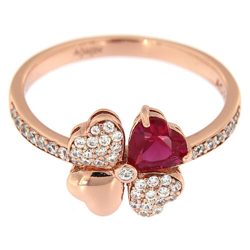 AMEN ring with heart-shaped clover, ruby and rhinestones in 925 silver 2