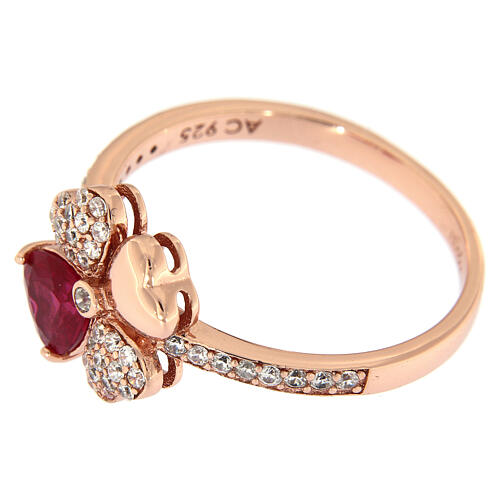 AMEN ring with heart-shaped clover, ruby and rhinestones in 925 silver 4