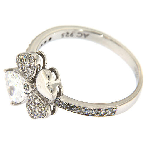 AMEN ring with white clover and rhinestones in 925 silver 4