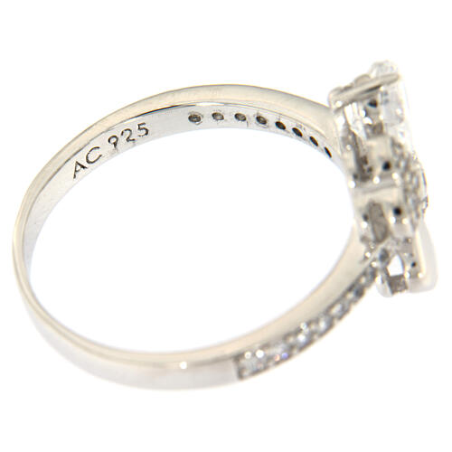 AMEN ring with white clover and rhinestones in 925 silver 5