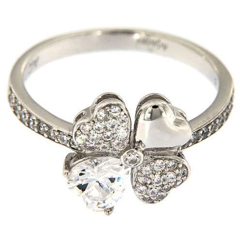 AMEN ring four-leaves clover white zircons 925 silver 2