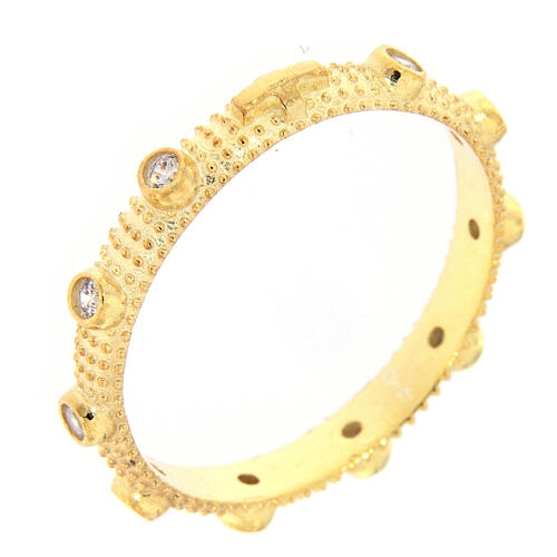 Slim rosary ring, gold plated 925 silver, white zircons 1