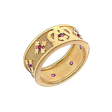 Band ring, Hail Mary, gold plated 925 silver and red zircons 1