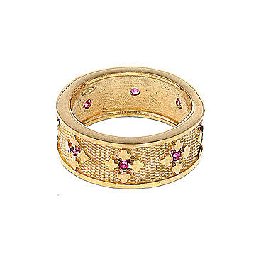 Band ring, Hail Mary, gold plated 925 silver and red zircons 3