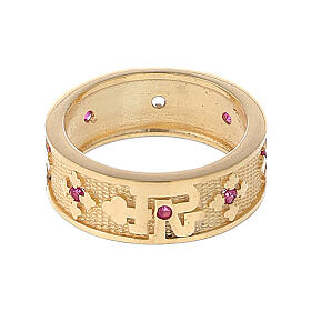 "Vaterunser" Ring aus vergoldetem Silber 925 mit roten Zirkonen
