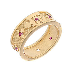 Lord's prayer ring, gold plated 925 silver and red zircons