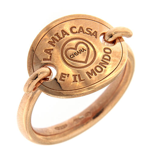 Ring with medal, La Mia Casa è Il Mondo, pink 925 silver 1