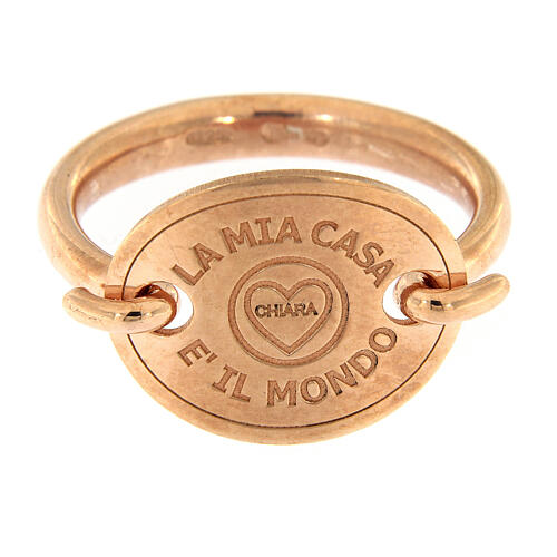 Ring with medal, La Mia Casa è Il Mondo, pink 925 silver 2