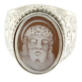 Verstellbarer Ring aus Silber 925 mit Kreuzdekorationen und Kamee mit Jesus
