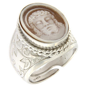 Adjustable ring, 925 silver, cross and cameo, Jesus' face