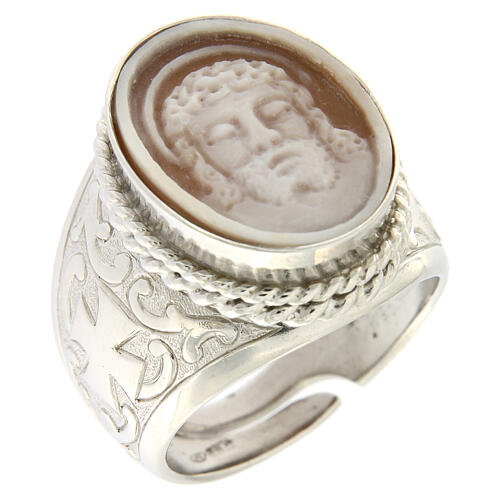Adjustable ring, 925 silver, cross and cameo, Jesus' face 1