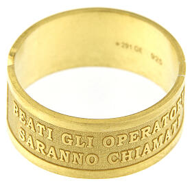Ring of gold plated 925 silver, Blessed are the peacemakers, adjustable size