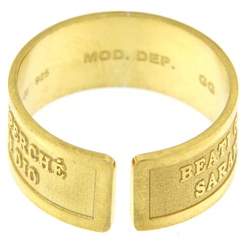 Ring of gold plated 925 silver, Blessed are the peacemakers, adjustable size 4