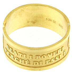 "Selig sind die Armen im Geiste" verstellbarer vergoldeter Ring aus Silber 925