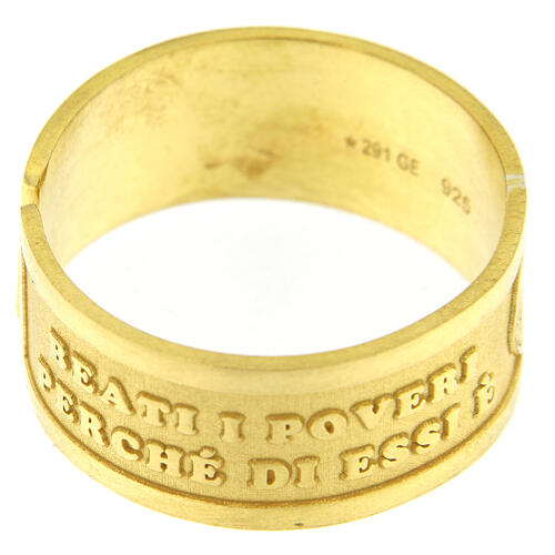 "Selig sind die Armen im Geiste" verstellbarer vergoldeter Ring aus Silber 925 2