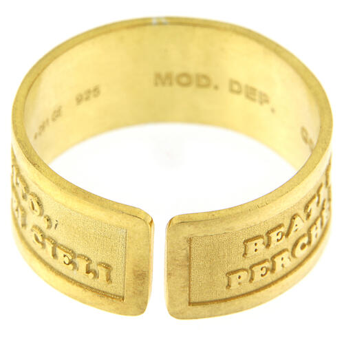 "Selig sind die Armen im Geiste" verstellbarer vergoldeter Ring aus Silber 925 4
