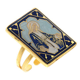 Ring of Miraculous Medal, light blue enamel, adjustable