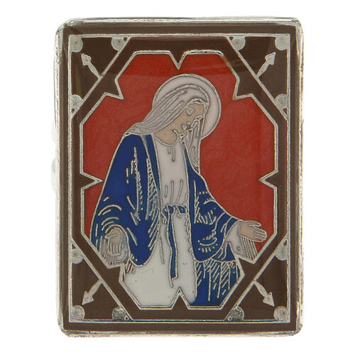 Bague réglable Vierge Miraculeuse émail rouge argentée 2