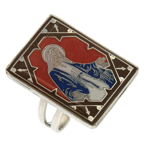 Miraculous Mary adjustable ring in silver red enamel 1