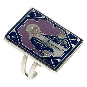 Adjustable ring, Miraculous Medal with lilac enamel