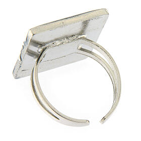 Bague réglable Vierge Miraculeuse émail lilas argentée s3