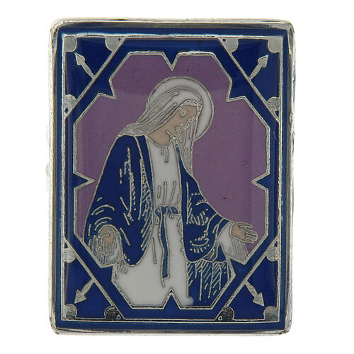 Bague réglable Vierge Miraculeuse émail lilas argentée 2