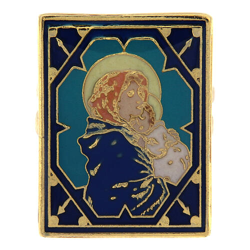 Gold plated ing of Virgin with Child, blue enamel, adjustable size 2