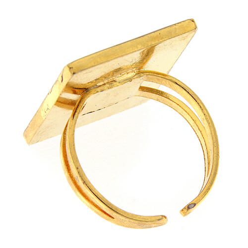 Gold plated ring of Virgin with Child, orange enamel 3
