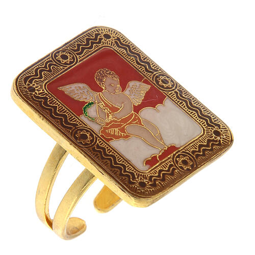Gold plated ring, Angel on orange background 1