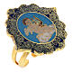 Ring with enammeled medal, angel with lyre, light blue background s1