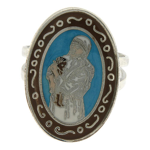 Ring verstellbar und versilbert Mutter Teresa, türkis 2