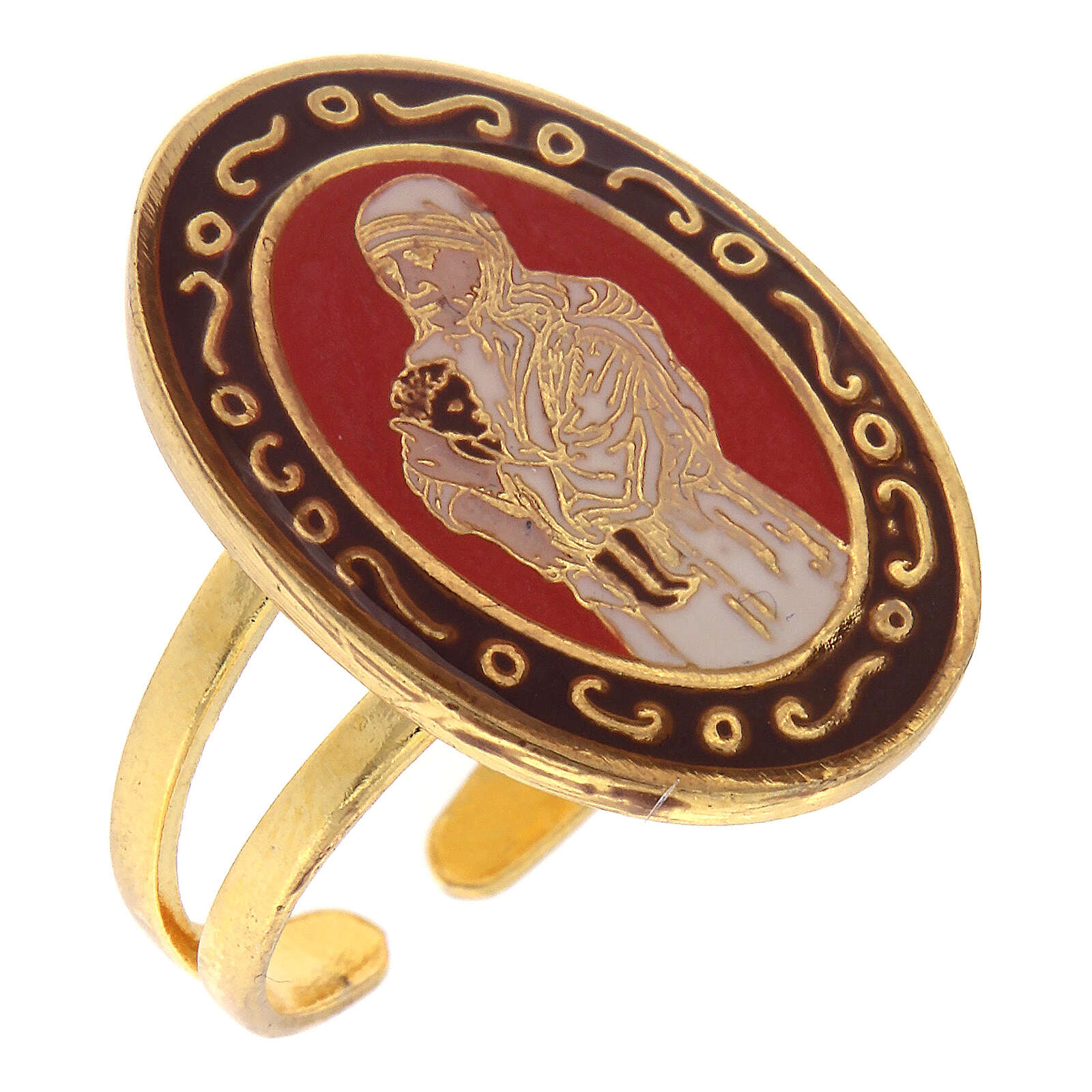 Bague Sainte Teresa de Calcutta émail corail taille réglable 3