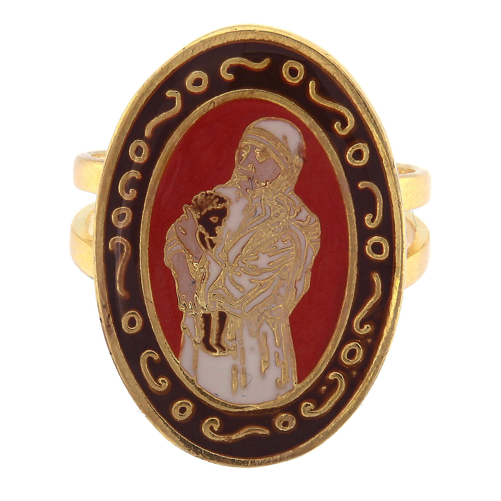 Bague Sainte Teresa de Calcutta émail corail taille réglable 3