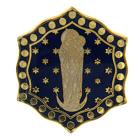 Gold plated ring, Virgin with Chil on the moon, blue enamel