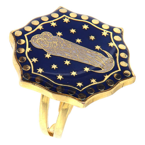 Gold plated ring, Virgin with Chil on the moon, blue enamel 1