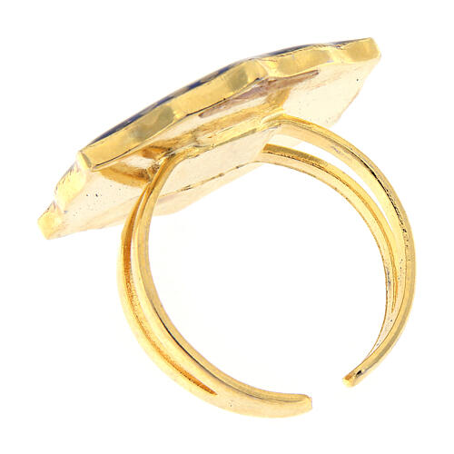 Gold plated ring, Virgin with Chil on the moon, blue enamel 3