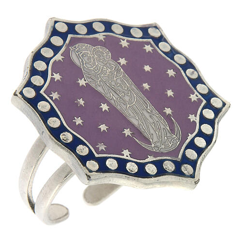 Adjustable ring, Virgin with Chil on the moon, lilac background 1