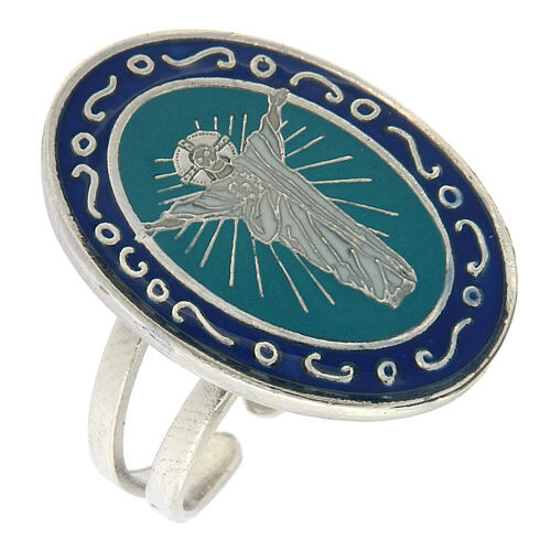 Adjustable ring, Risen Christ, light blue oval medal 1