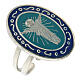 Adjustable ring, Risen Christ, light blue oval medal s1