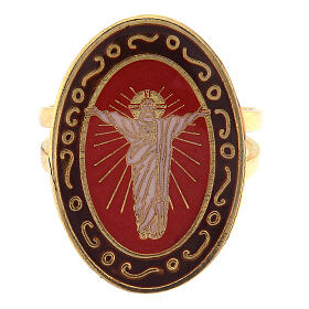 Adjustable ring, Risen Christ, orange oval medal