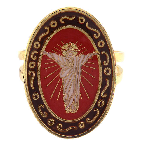 Adjustable ring, Risen Christ, orange oval medal 2