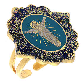 Gold plated ring of Risen Christ, light blue enamel