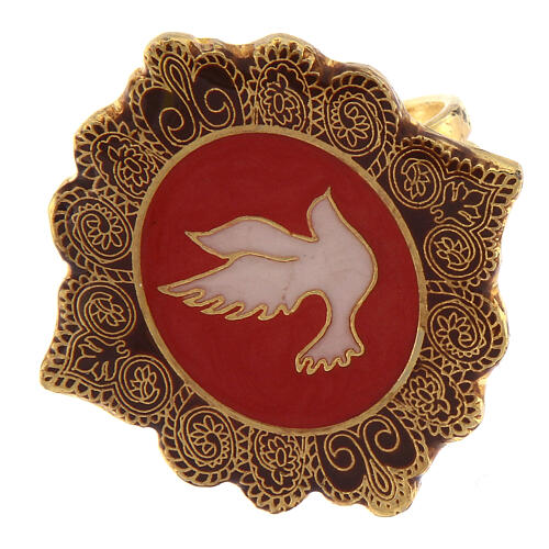 Adjustable ring, Dove of Peace, orange enamel 2