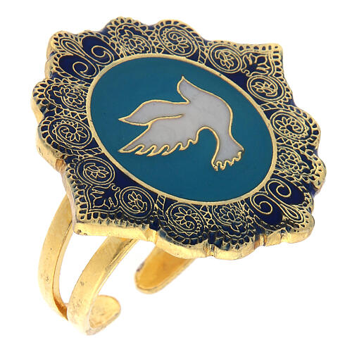 Adjustable ring, Dove of Peace, blue enamel 1