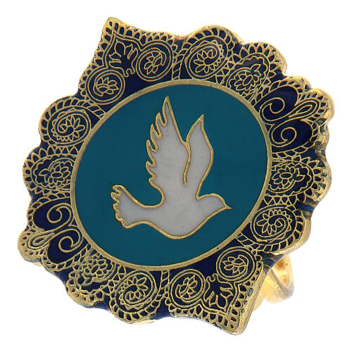 Adjustable ring, Dove of Peace, blue enamel 2