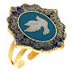 Adjustable ring, Dove of Peace, blue enamel s1