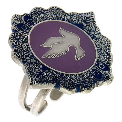 Adjustable ring, Dove of Peace, lilac enamel 1