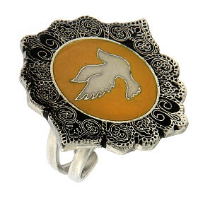 Adjustable ring, Dove of Peace, ochre enamel