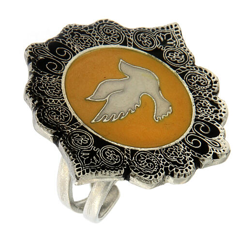 Adjustable ring, Dove of Peace, ochre enamel 1
