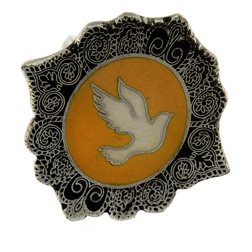 Adjustable ring, Dove of Peace, ochre enamel 2